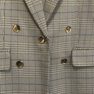 Bar III Double-Breasted Plaid Blazer with Gold Buttons